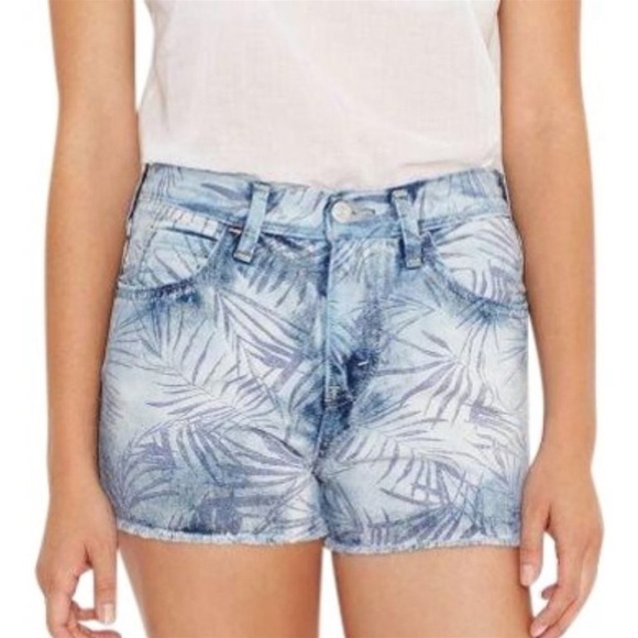 Levi's high-waist palm leaf cut-off jean short frayed sz 11 - Picture 3 of 8